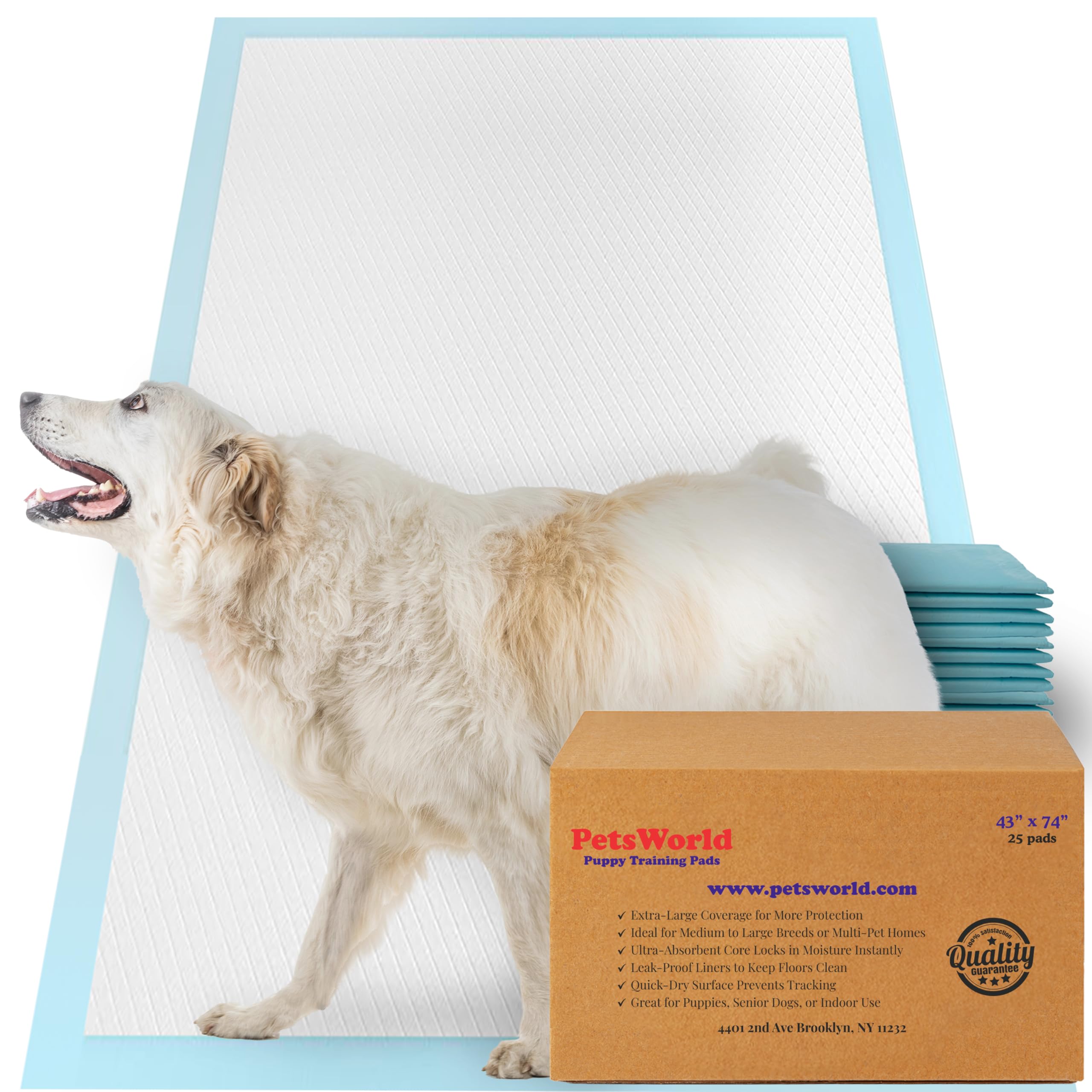 PETSWORLD Premium Pee Pad Cover 43x74 keeps large floors dry and protected.