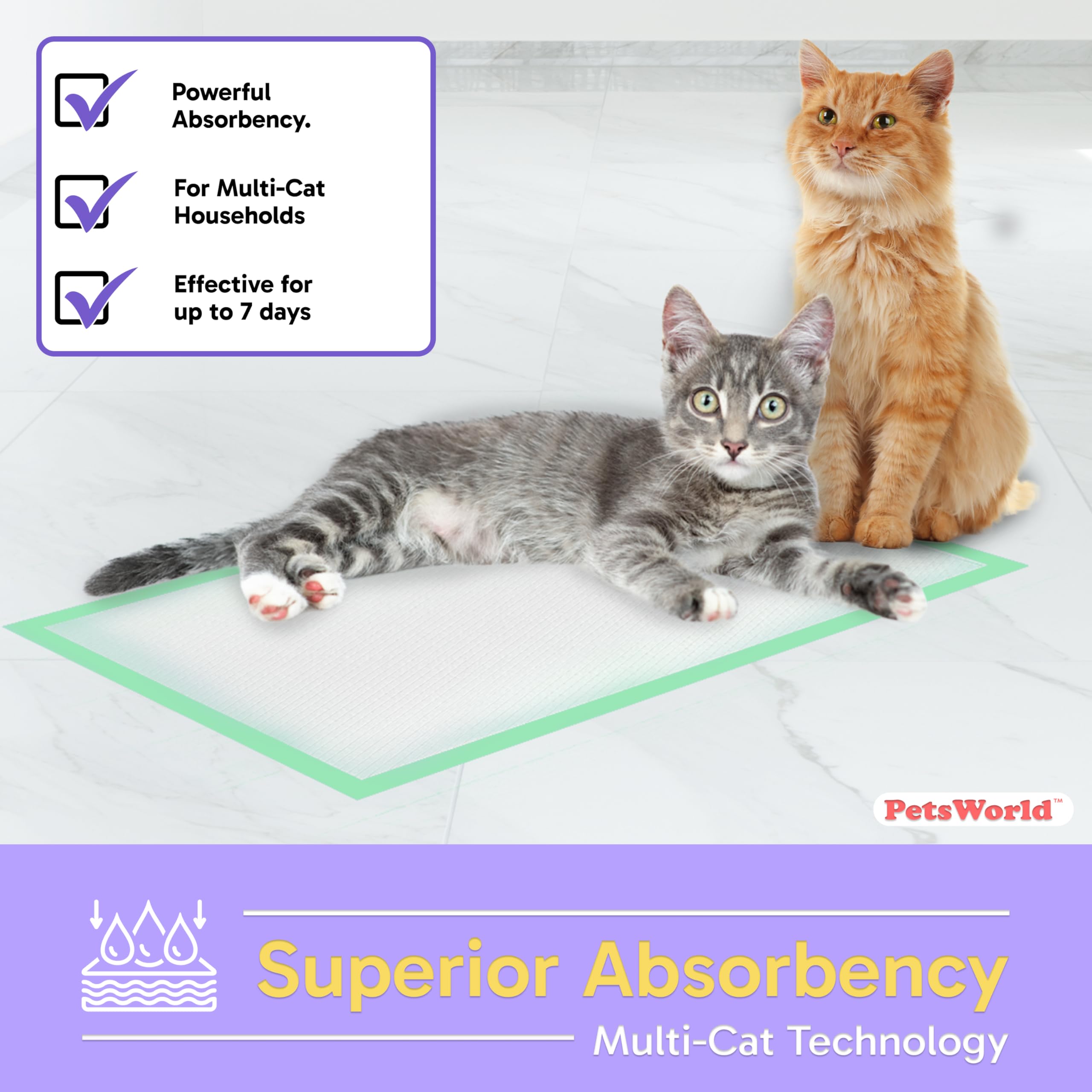 PetsWorld quick-dry gel prevents soggy messes, ideal for multi-cat households.