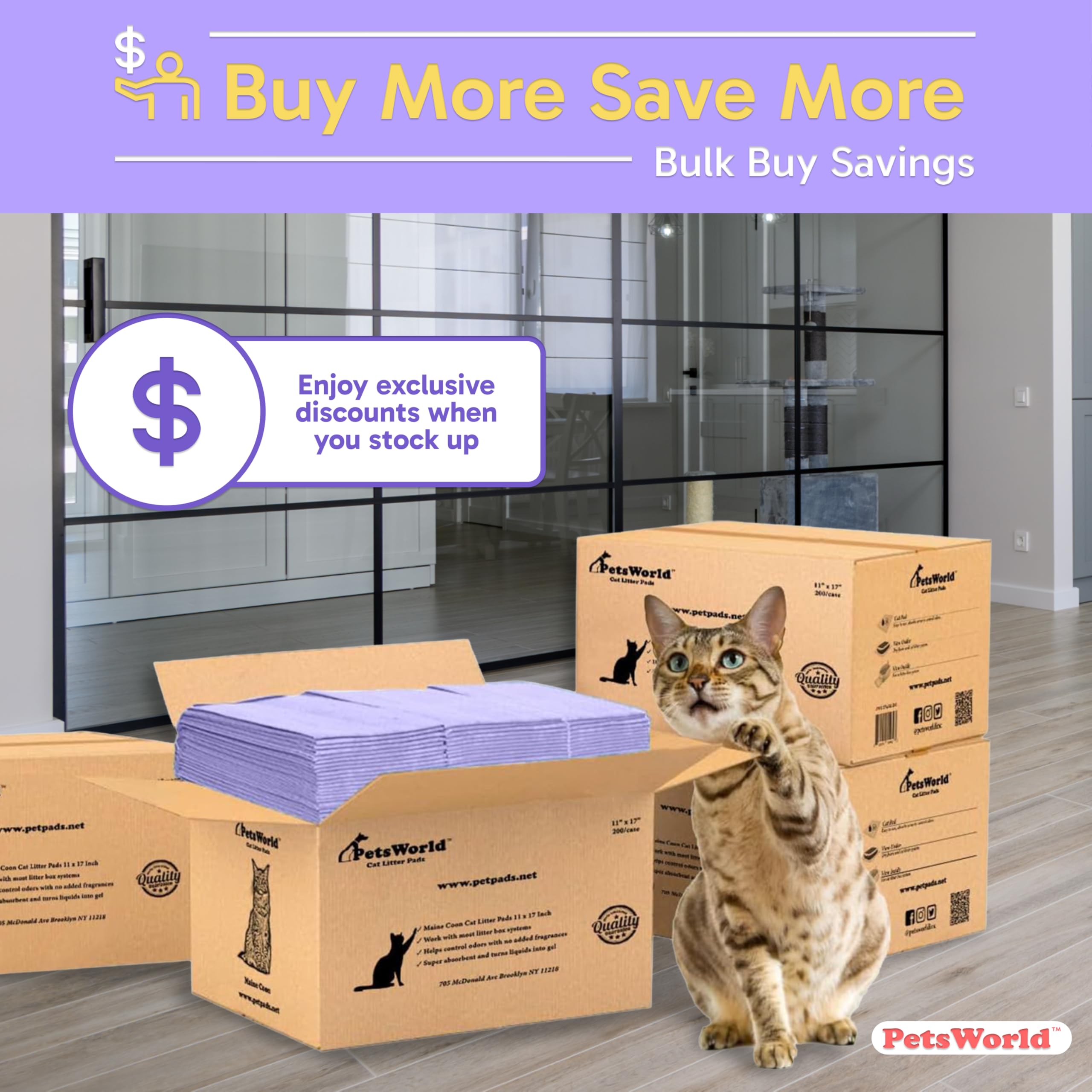 PETSWORLD universal-fit drawer-litter-box close-up shows broad compatibility.