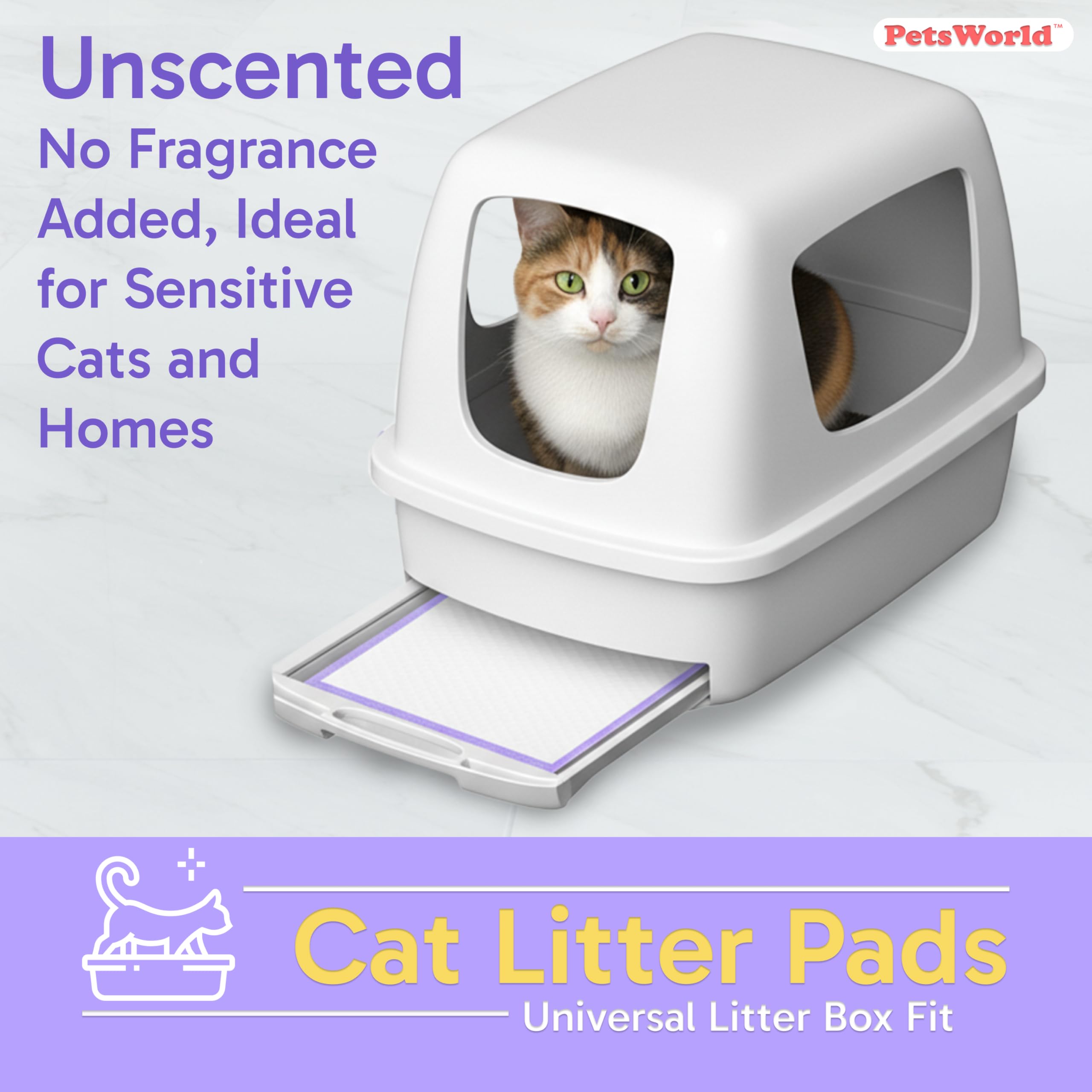 PETSWORLD unscented cat pad refills close-up demonstrates mess-free absorption.