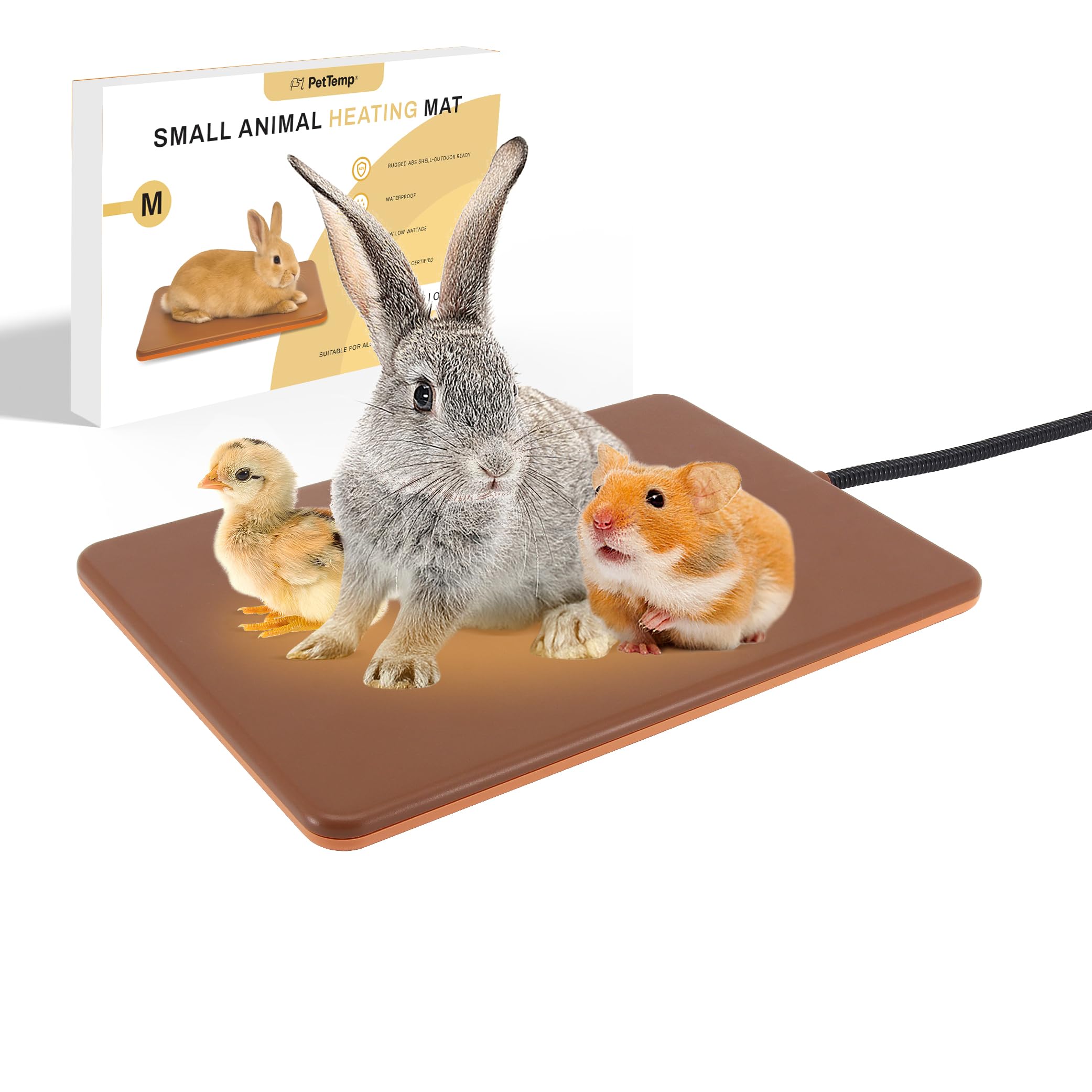 PetTemp heating pad front view, compact warmth for rabbits and guinea pigs.