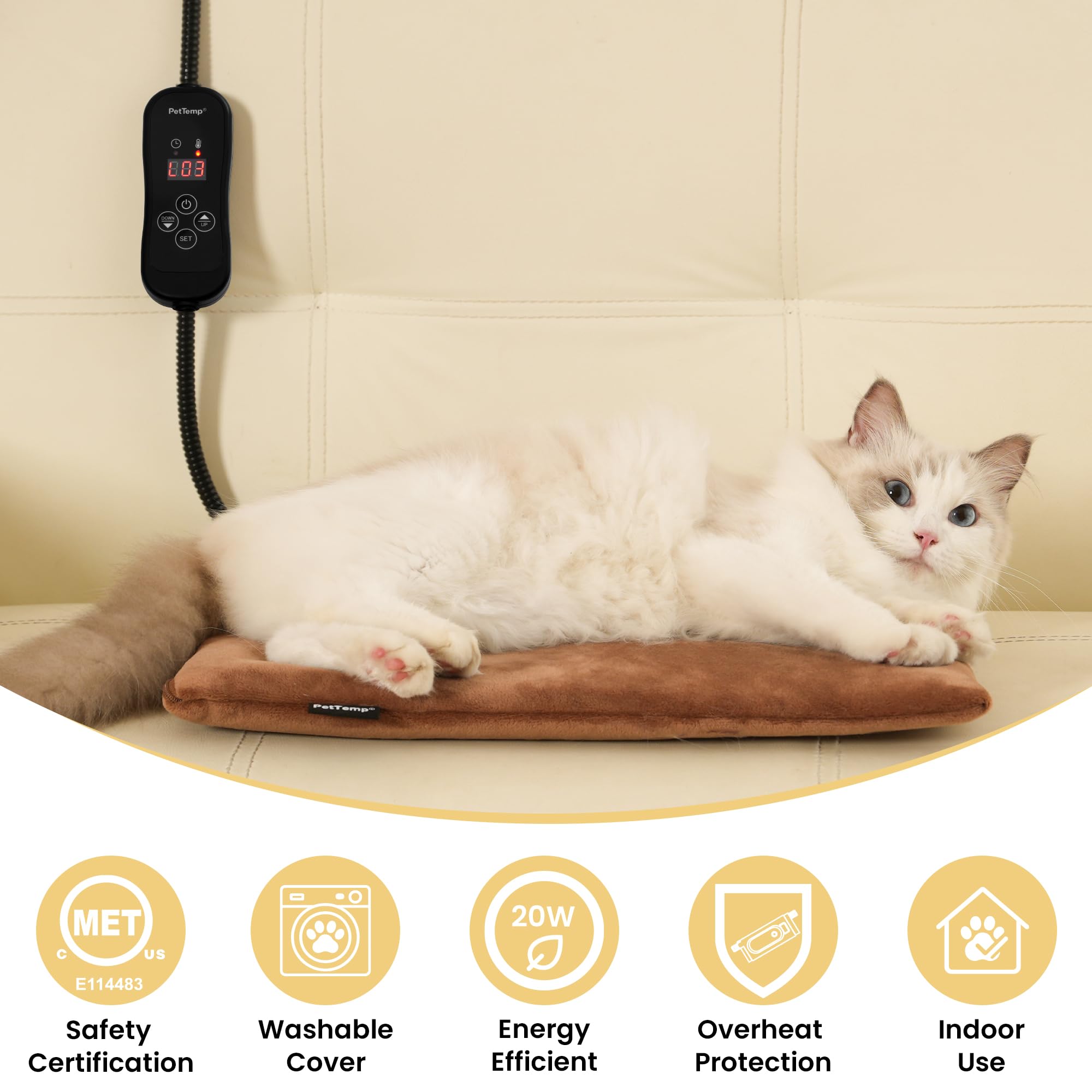 PetTemp heating pad on a pet bed delivers gentle warmth for comfort