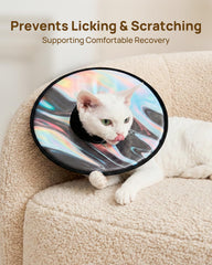 PetThem adjustable cat cone fit highlights soft nylon cord and easy-press toggle