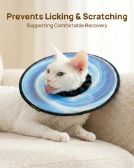 PetThem adjustable-fit cat cone collar showing S and M sizes for precise recovery wear.