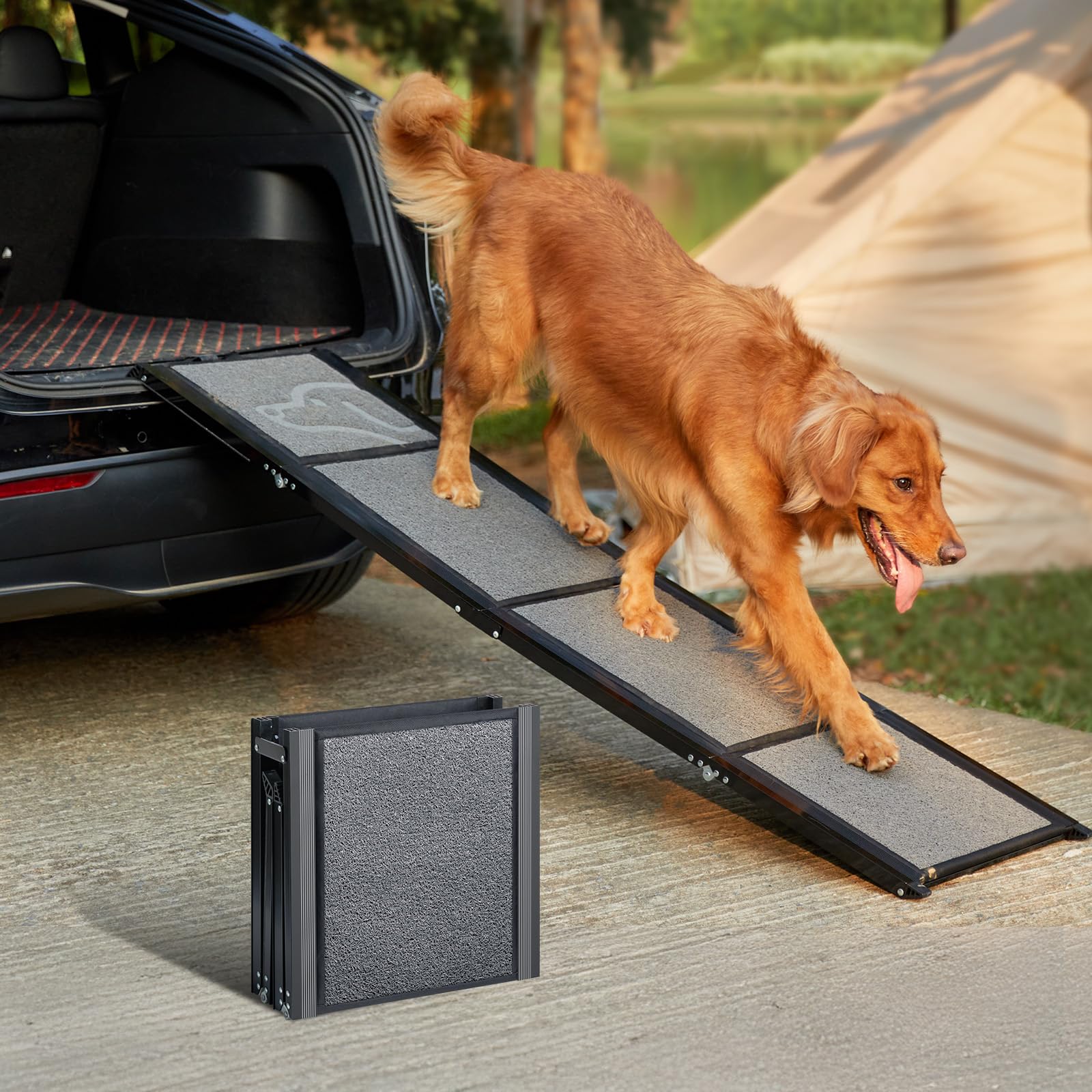 PetThem dog ramp 63-inch long eases car entry for large dogs.