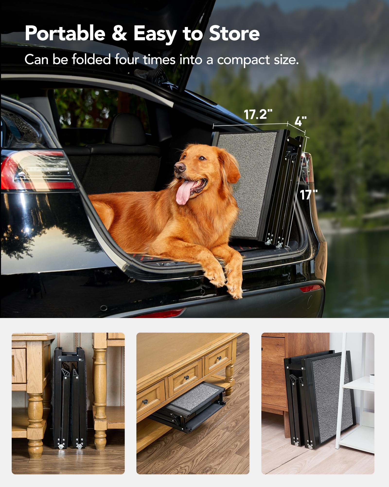 PetThem folding ramp folds to compact size for easy storage