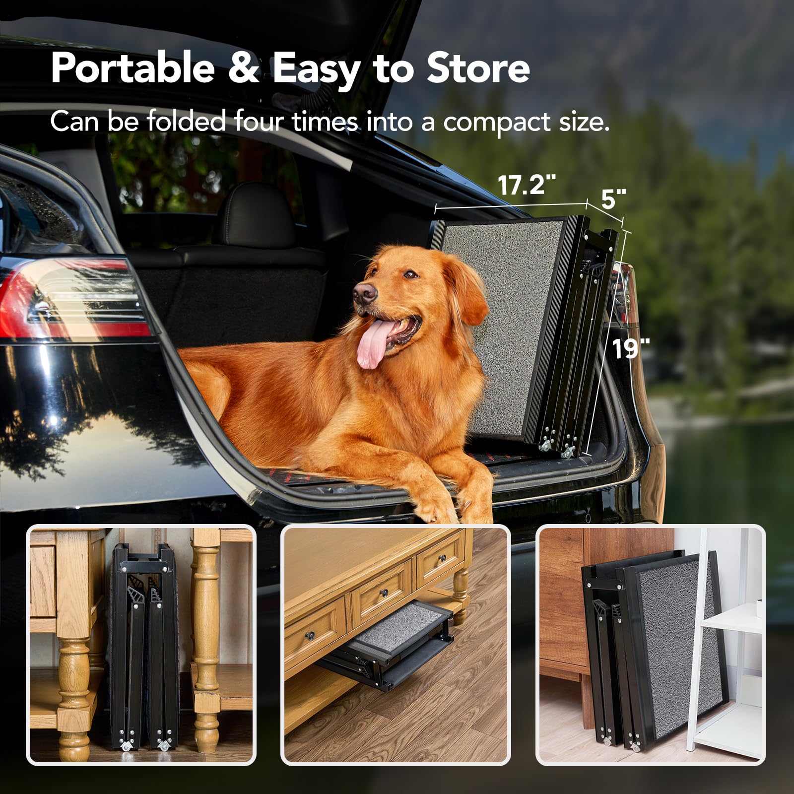 PetThem ramp weighs 19 pounds for simple lifting and positioning