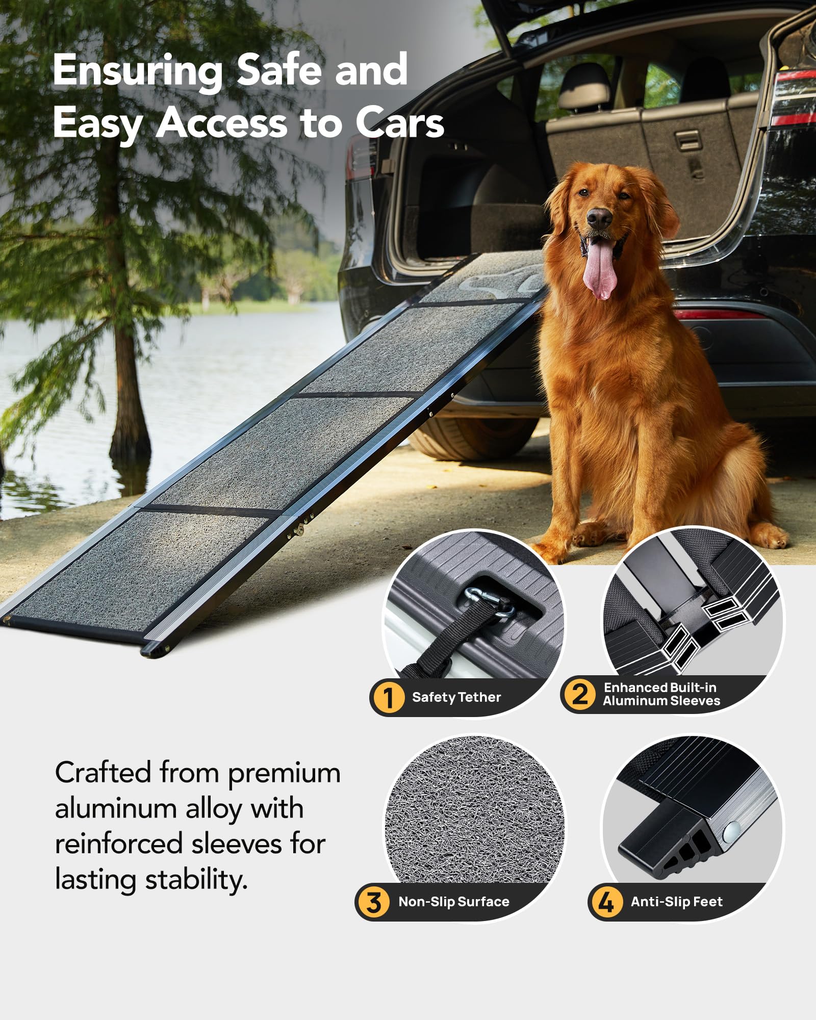 PetThem dog ramp is sturdy aluminum for lasting stability.