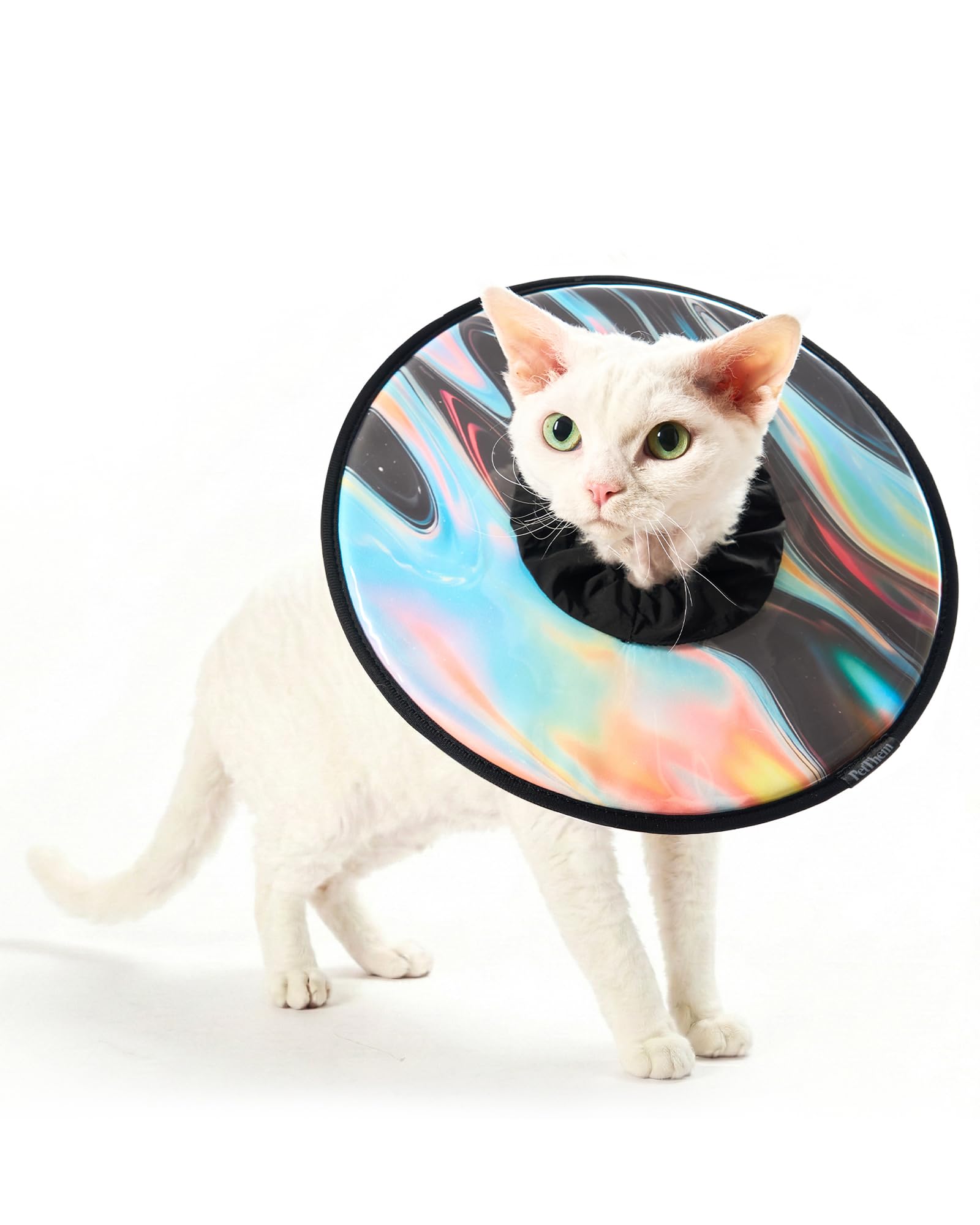 PetThem Soft Cat Cone Collar with astral design provides full coverage for post-surgery care