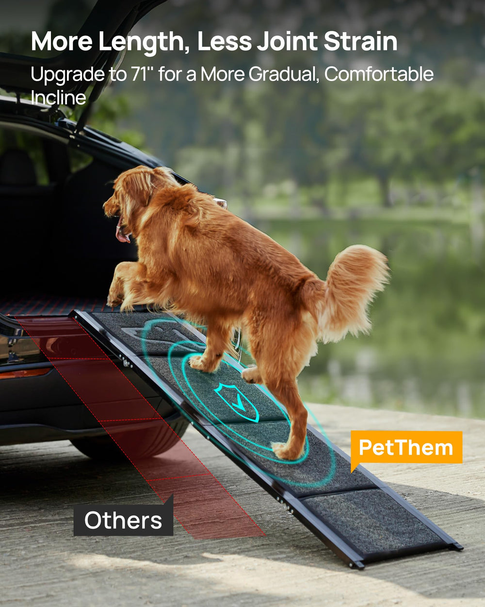 PetThem Upgraded Dog Ramp, 19.7-inch wide, provides confident climbs for big dogs