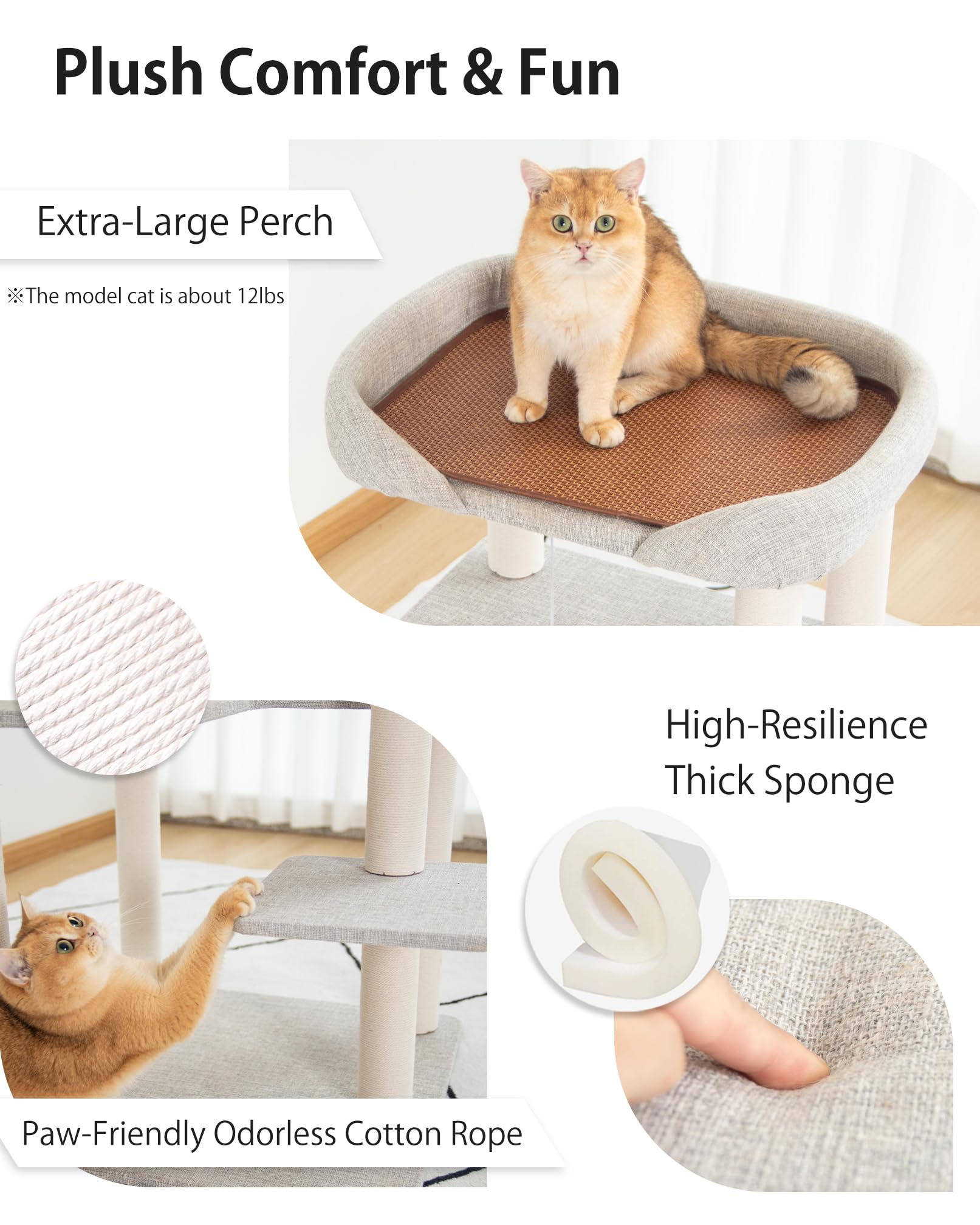 Pettiful cat tree tower anti-tilt base adds stability during play
