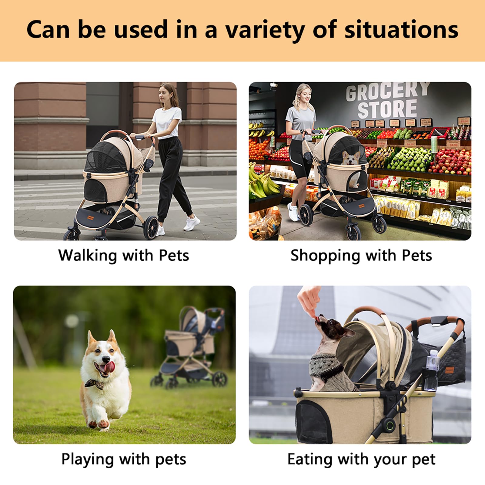 Pettingzoo 360-degree front swivel wheels for effortless steering.