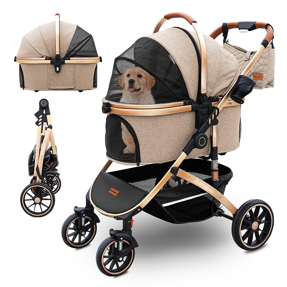 Pettingzoo dog stroller with 4 wheels, smooth sidewalk ride.