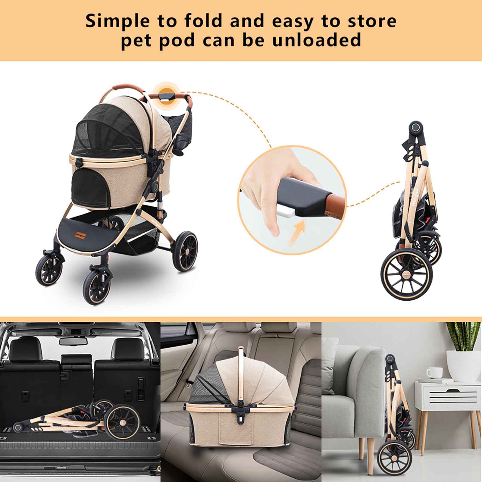 Pettingzoo stroller with storage basket keeps essentials handy.