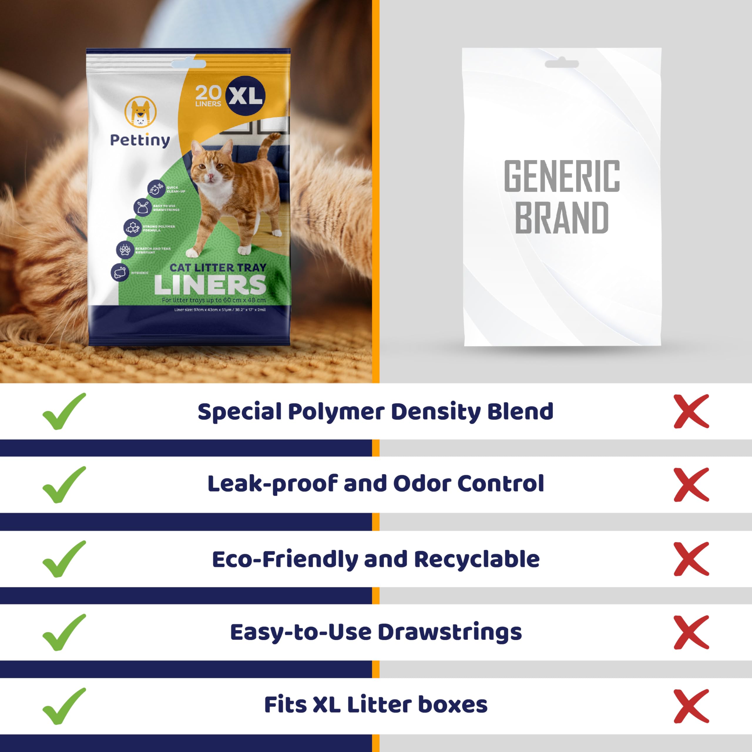 Pettiny extra-large liners simplify maintenance in busy homes.