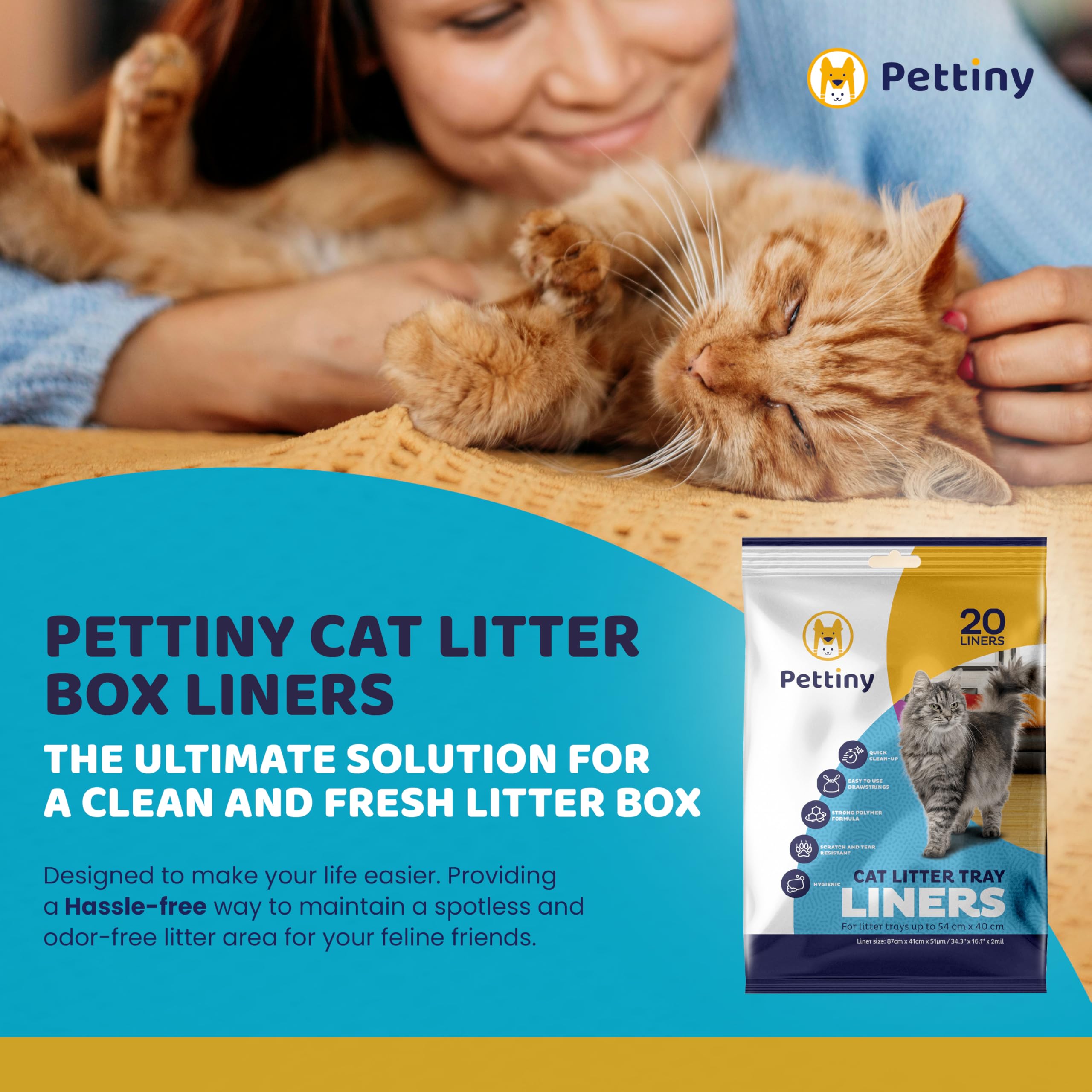 Pettiny scratch-resistant liner resists claws for reduced spills.