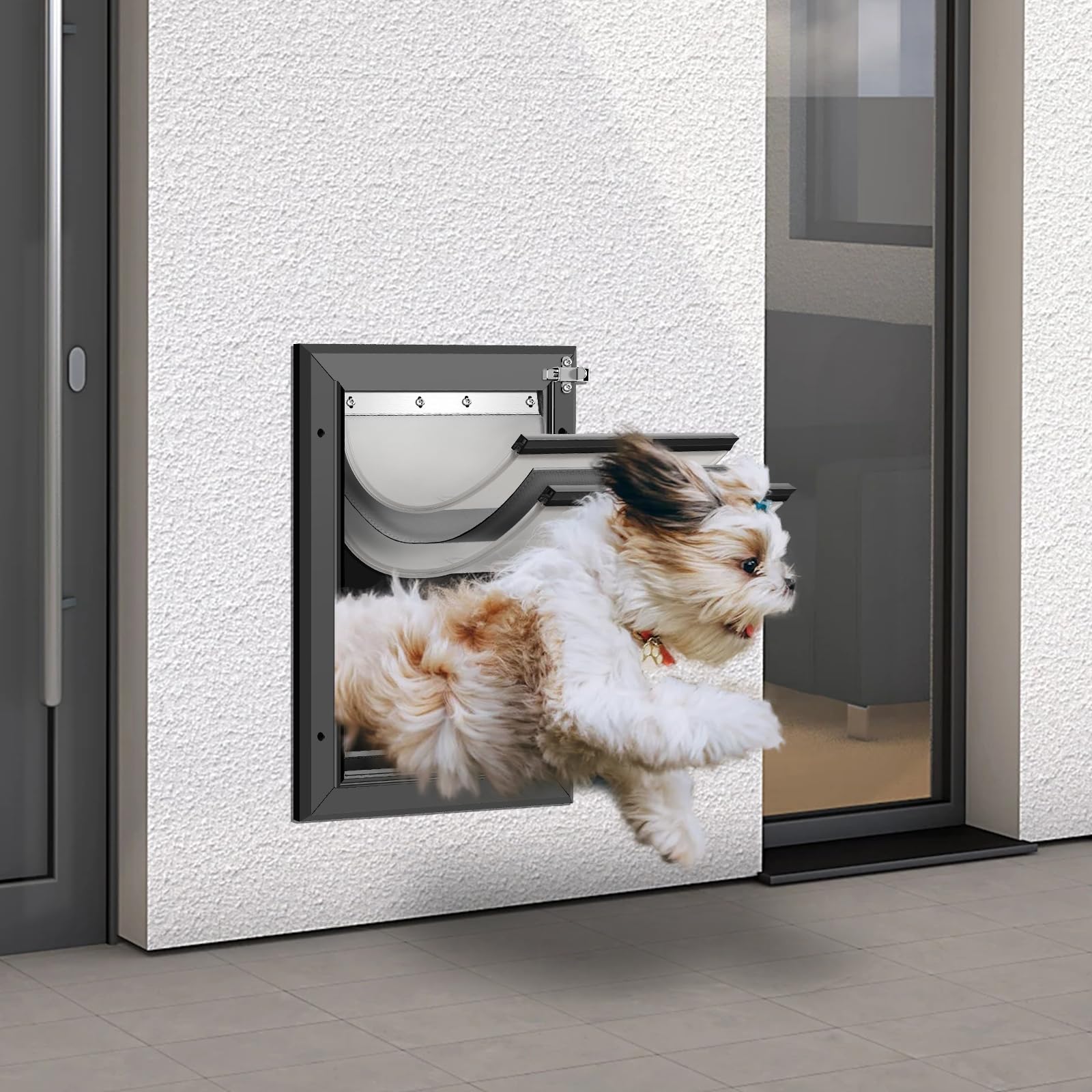 Rust-proof aluminum frame dog door offers long-term durability against elements