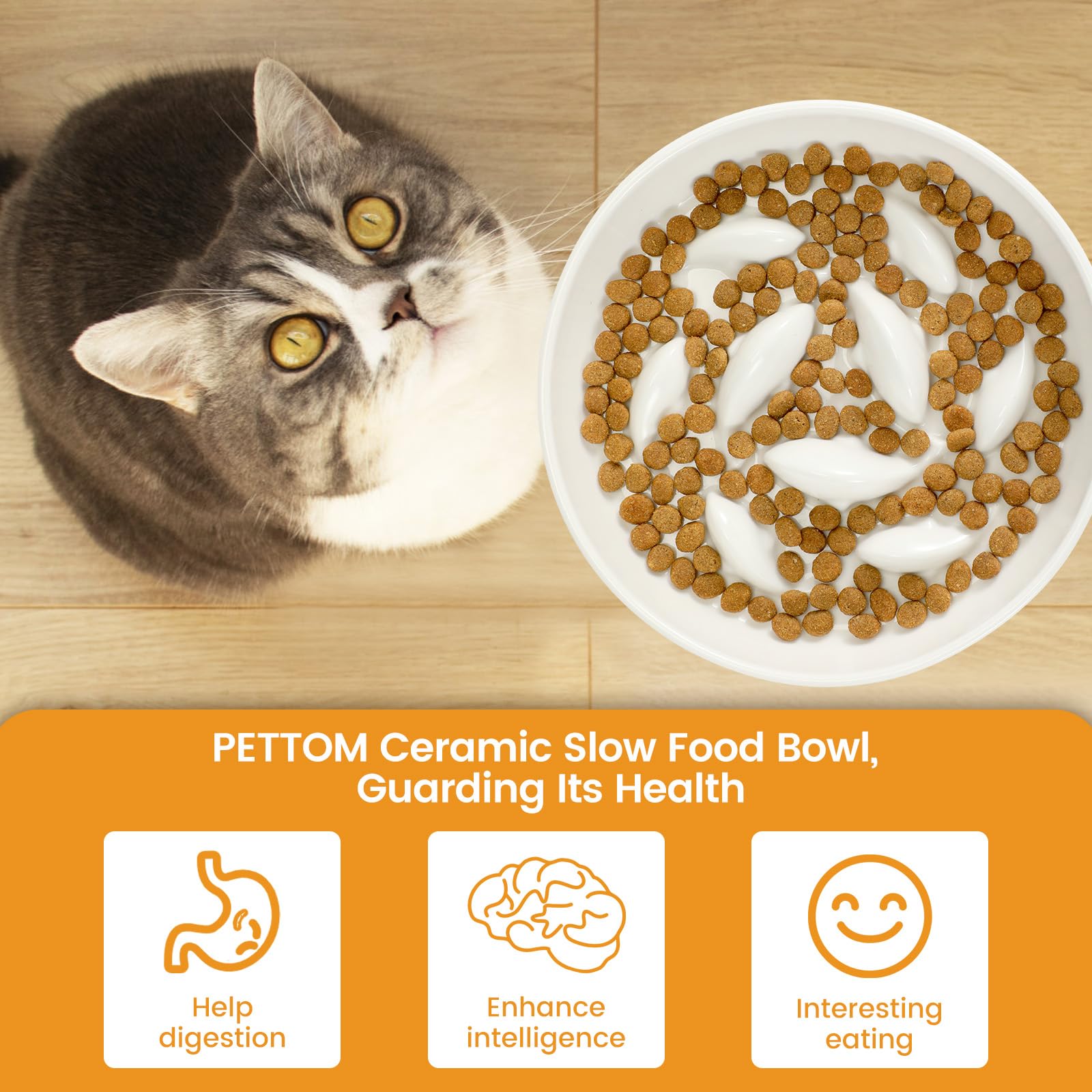 Pettom Raised Rim 2.8 cm helps prevent spills.