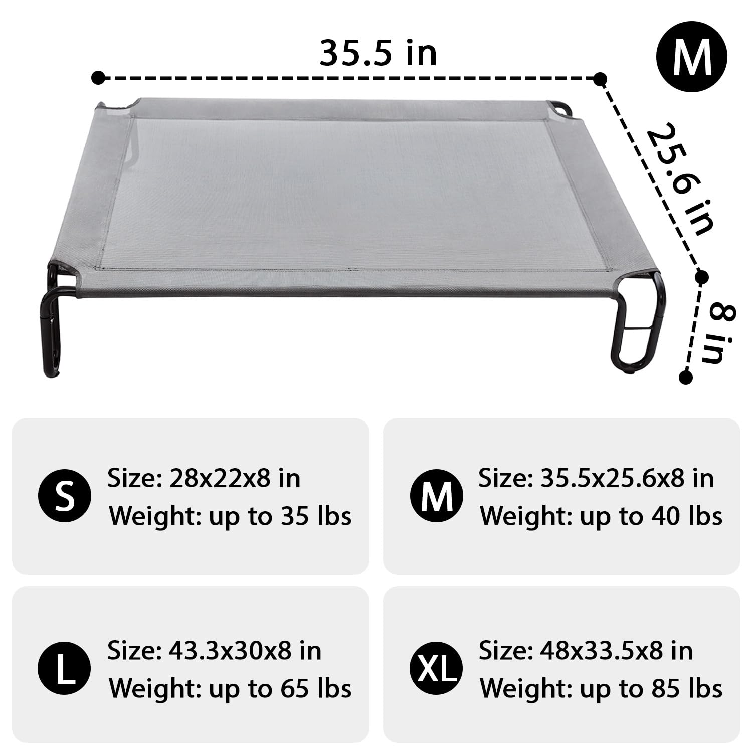 Pettycare elevated dog bed with steel frame and non-slip feet for stability