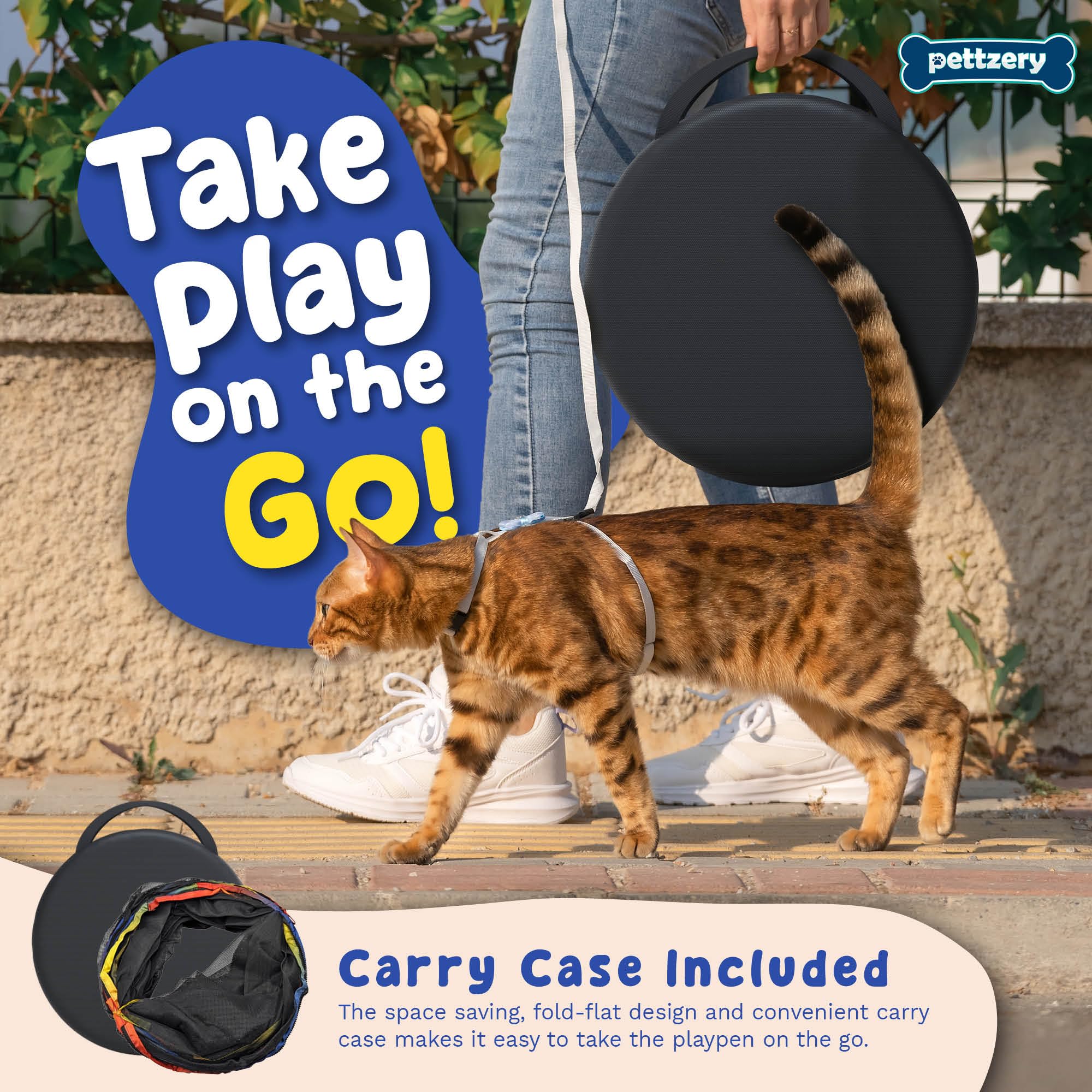 Pettzery carry bag with compact enclosure ready for travel or camping.