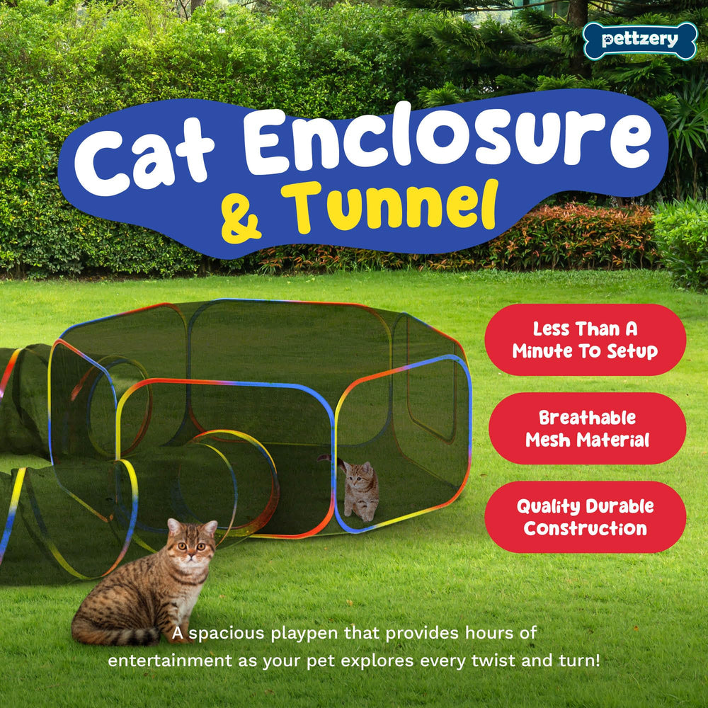 Pettzery cat tent tunnel entrance shows breathable mesh for airflow and visibility.