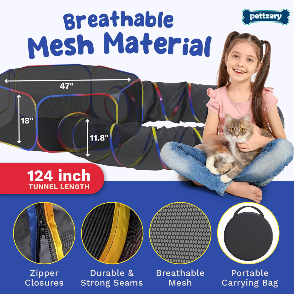 Pettzery foldable cat tunnel for compact storage and easy transport.