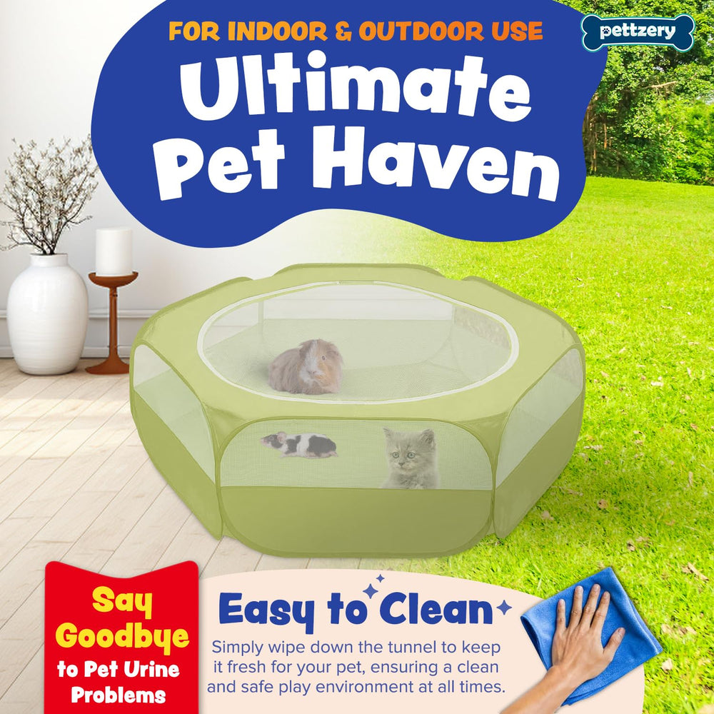Pettzery playpen foldable design folds flat for compact storage and travel.