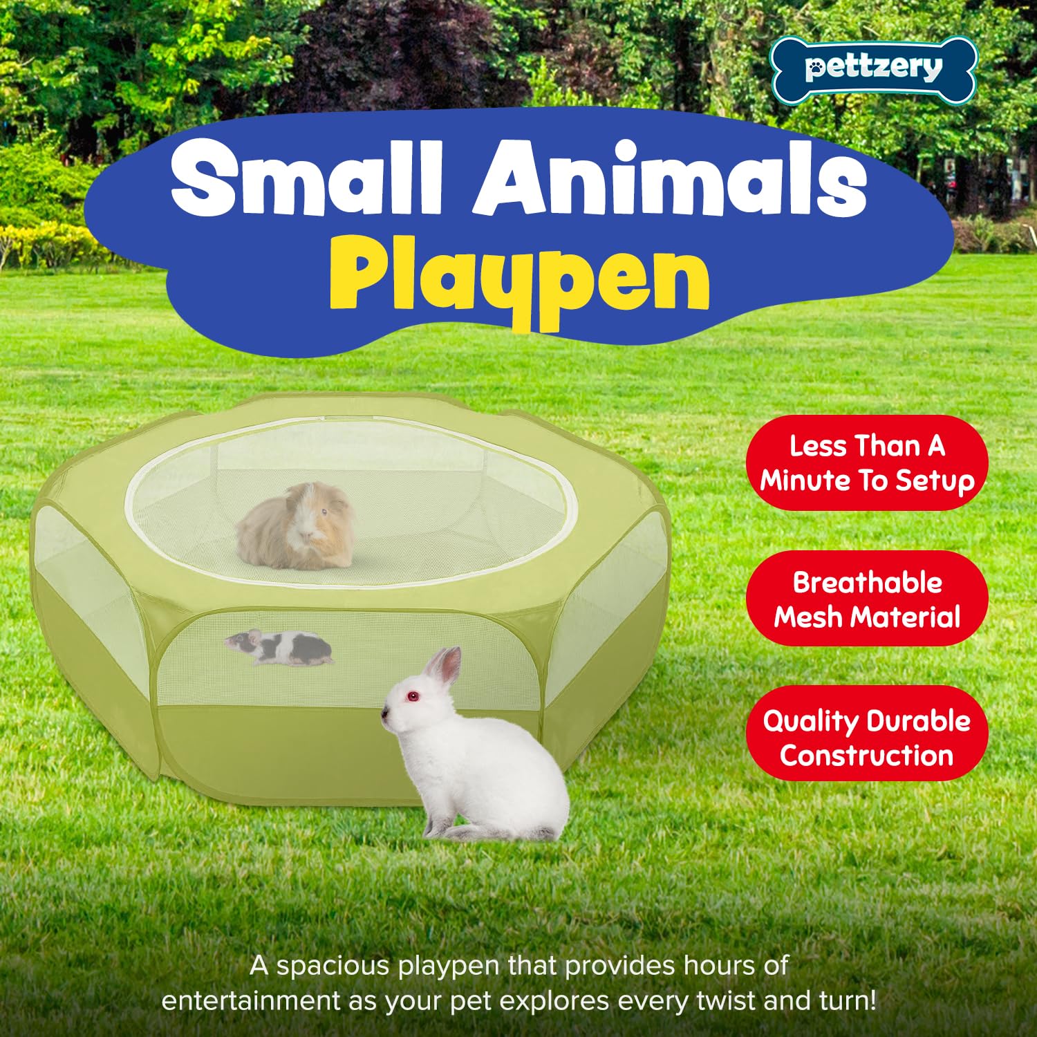 Pettzery playpen in action showing quick pop-up setup for easy use.