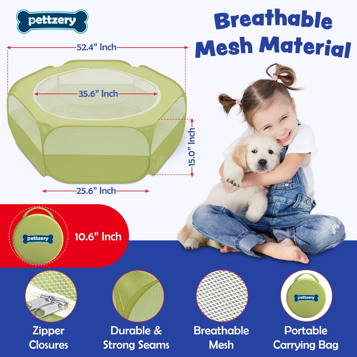 Pettzery playpen spacious breathable area provides room for multiple small pets.