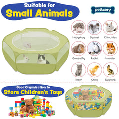 Pettzery playpen's waterproof material keeps floors clean during indoor or outdoor sessions.