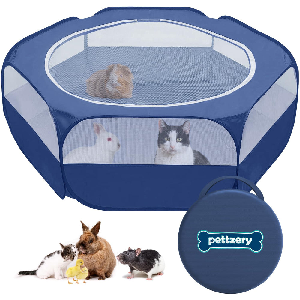 Pettzery playpen with zippered top shows secure indoor space for small pets