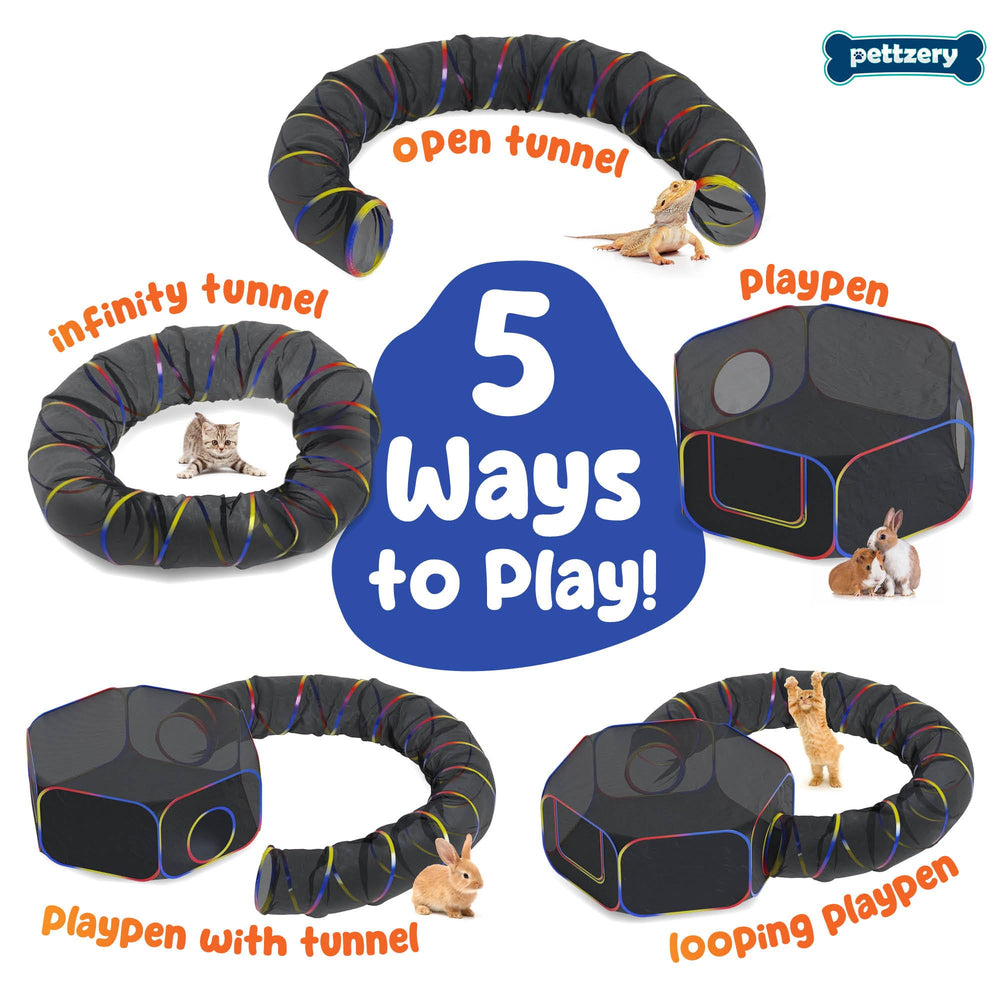 Pettzery spacious pet enclosure highlighting 15+ square feet of play area.