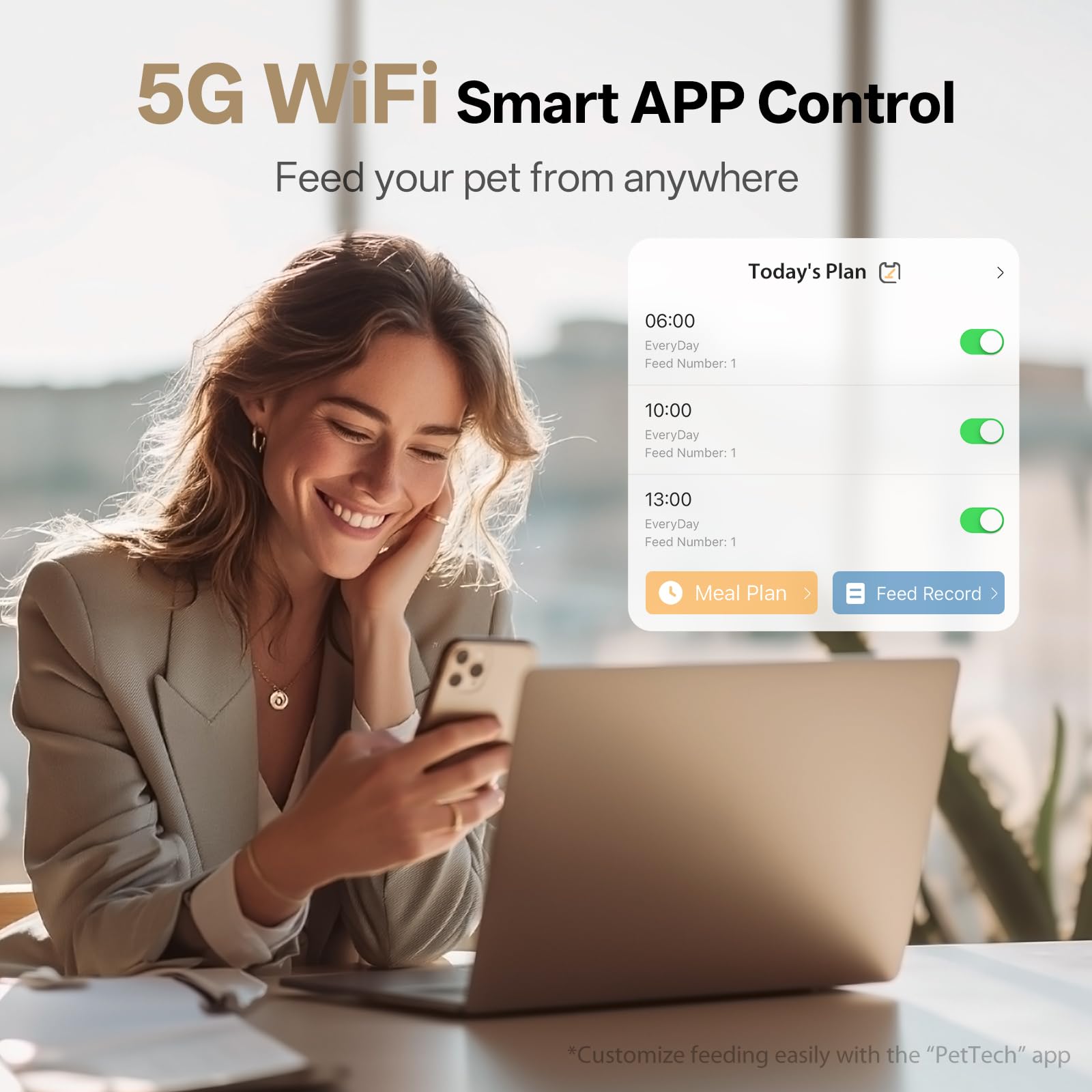 PETULTRA feeder app control enables personalized feeding schedules.