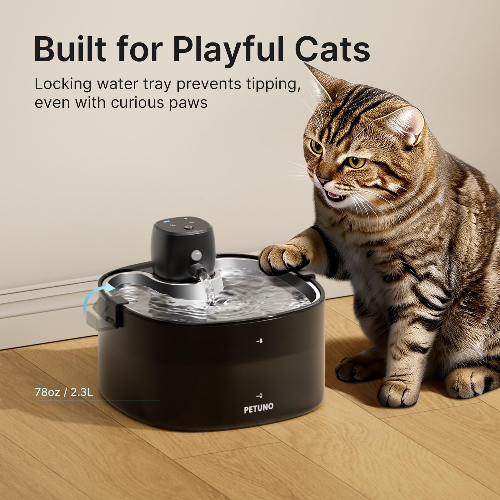 PETUNO cat water fountain 4-layer filter for clean, fresh water and easy maintenance