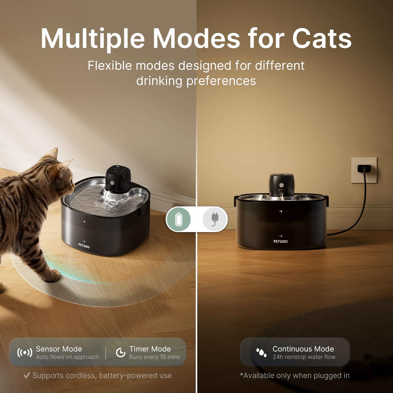 PETUNO cat water fountain quiet pump with whisper-quiet operation for peaceful homes