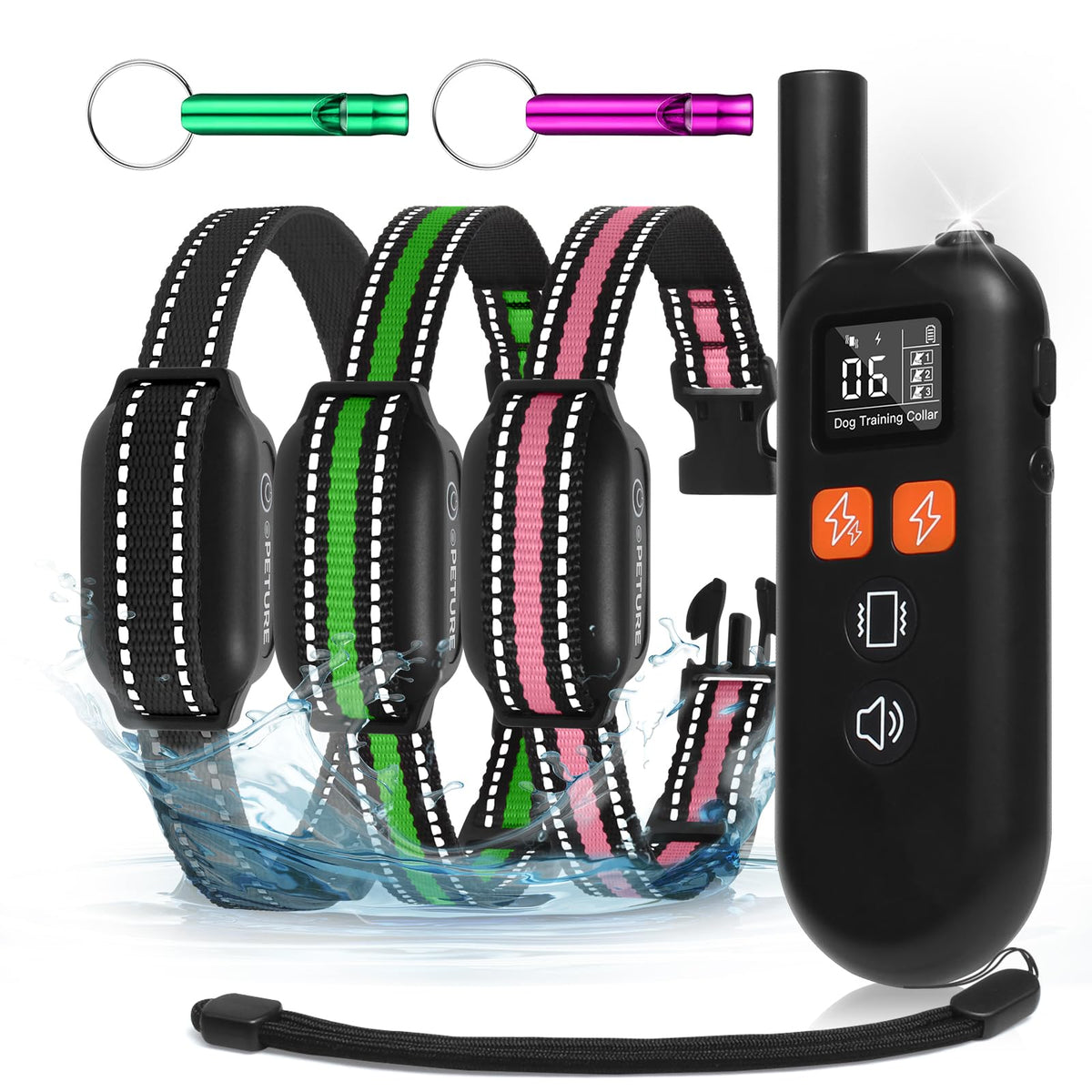 PETURE 3-Dog Shock Collar with Remote shows 3300 ft range for versatile training