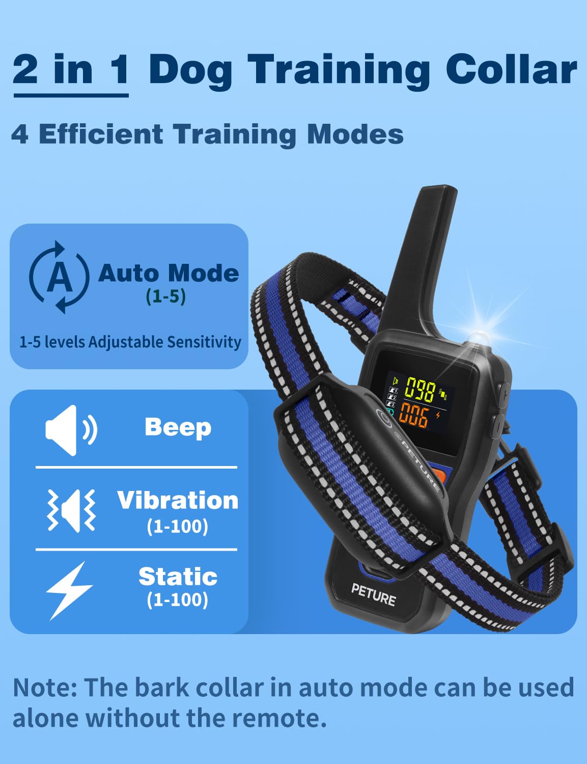 Peture bark collar side view showing adjustable strap for dogs