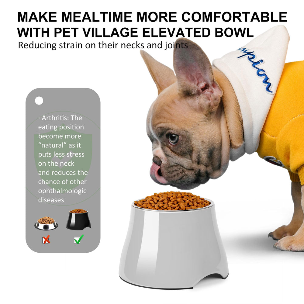 Petvillage elevated cone-friendly design encourages natural dining posture.