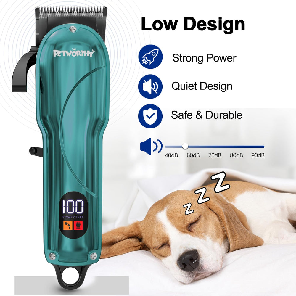Petworthy Quiet Dog Clippers one-touch start for quick setup