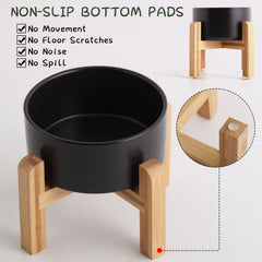 Non-slip wood stand keeps the bowl steady during meals