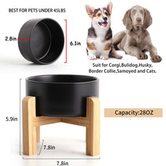 Two-height bamboo wood stand offers flexible feeding heights.