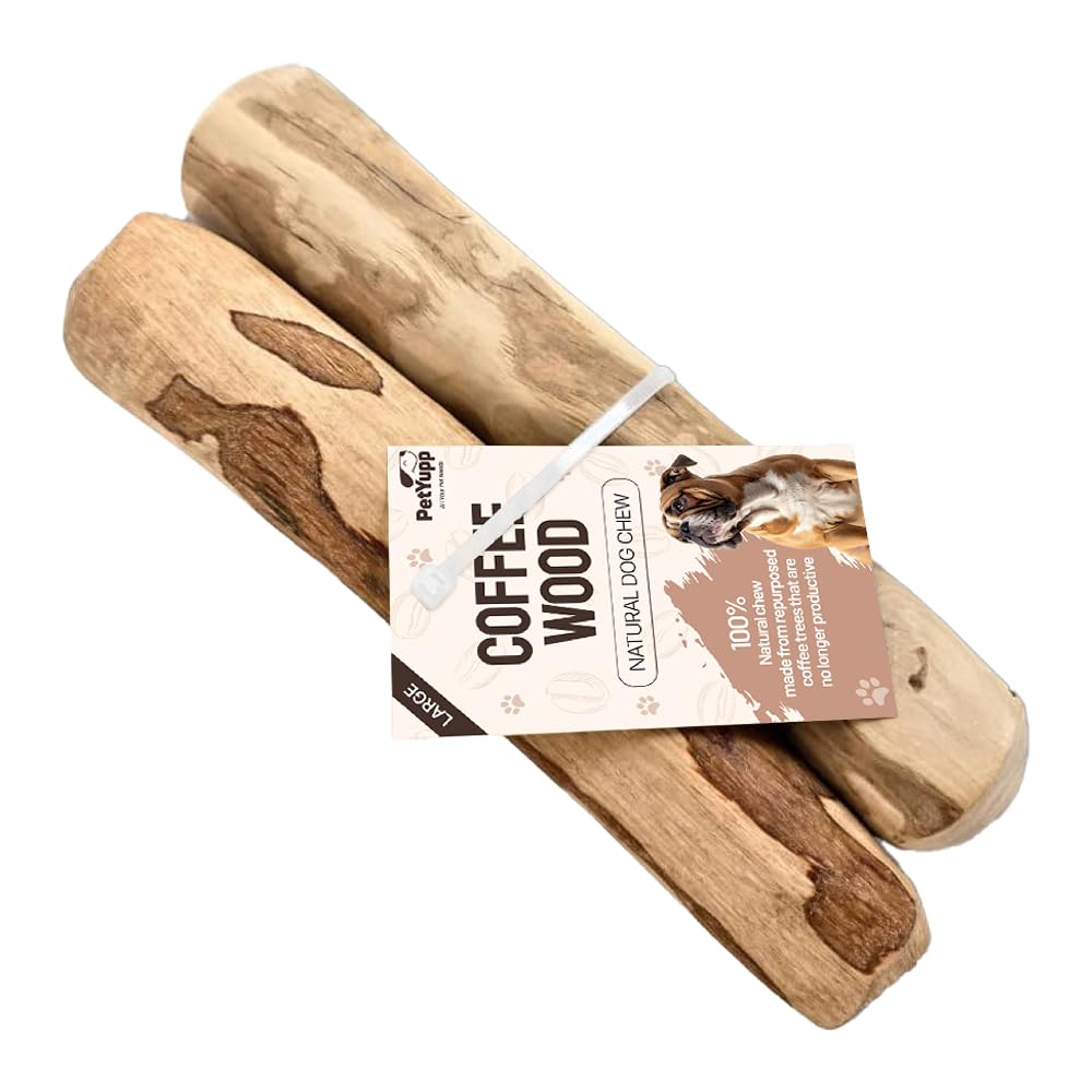 PetYupp coffee wood large chew stick for aggressive chewers, long-lasting entertainment.