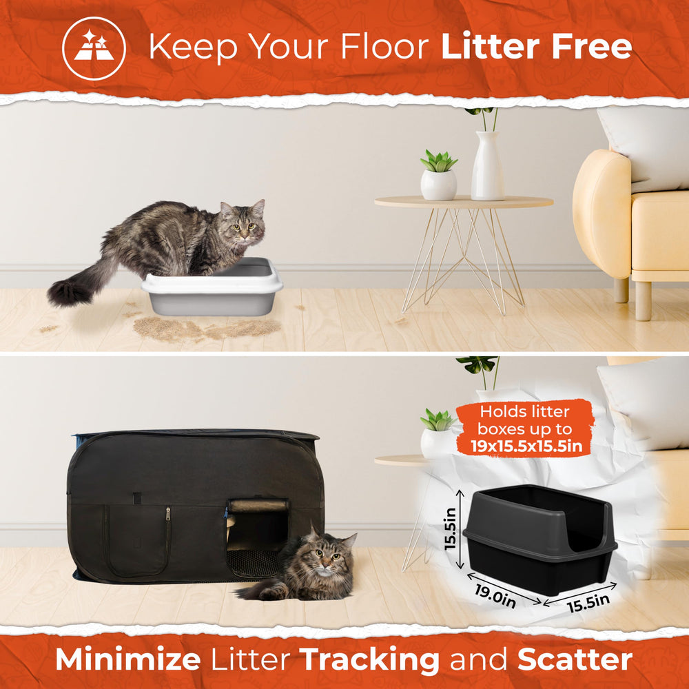 Pexter cat litter box enclosure with scoop storage pocket for quick scooping.