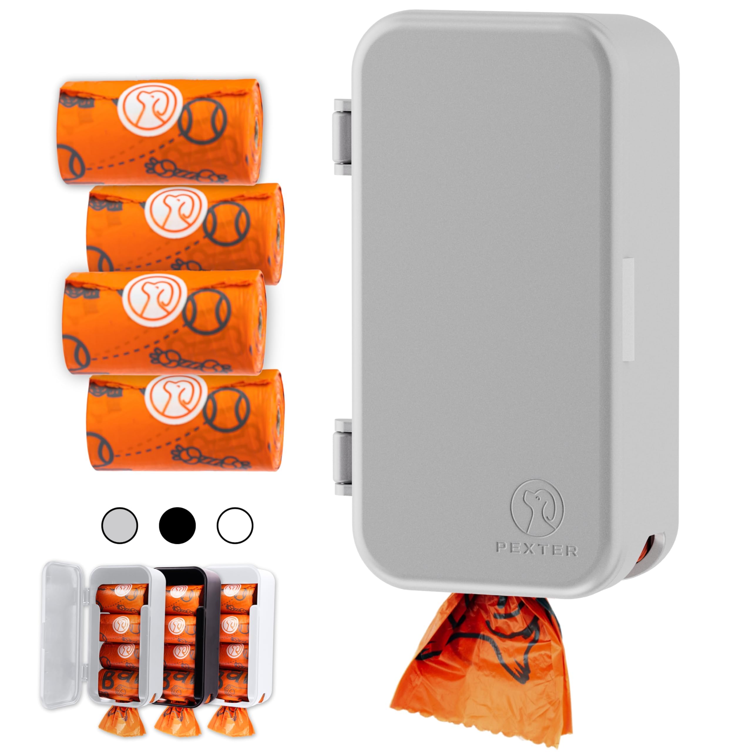 PEXTER dog poop bag dispenser front view in gray for easy access to bags