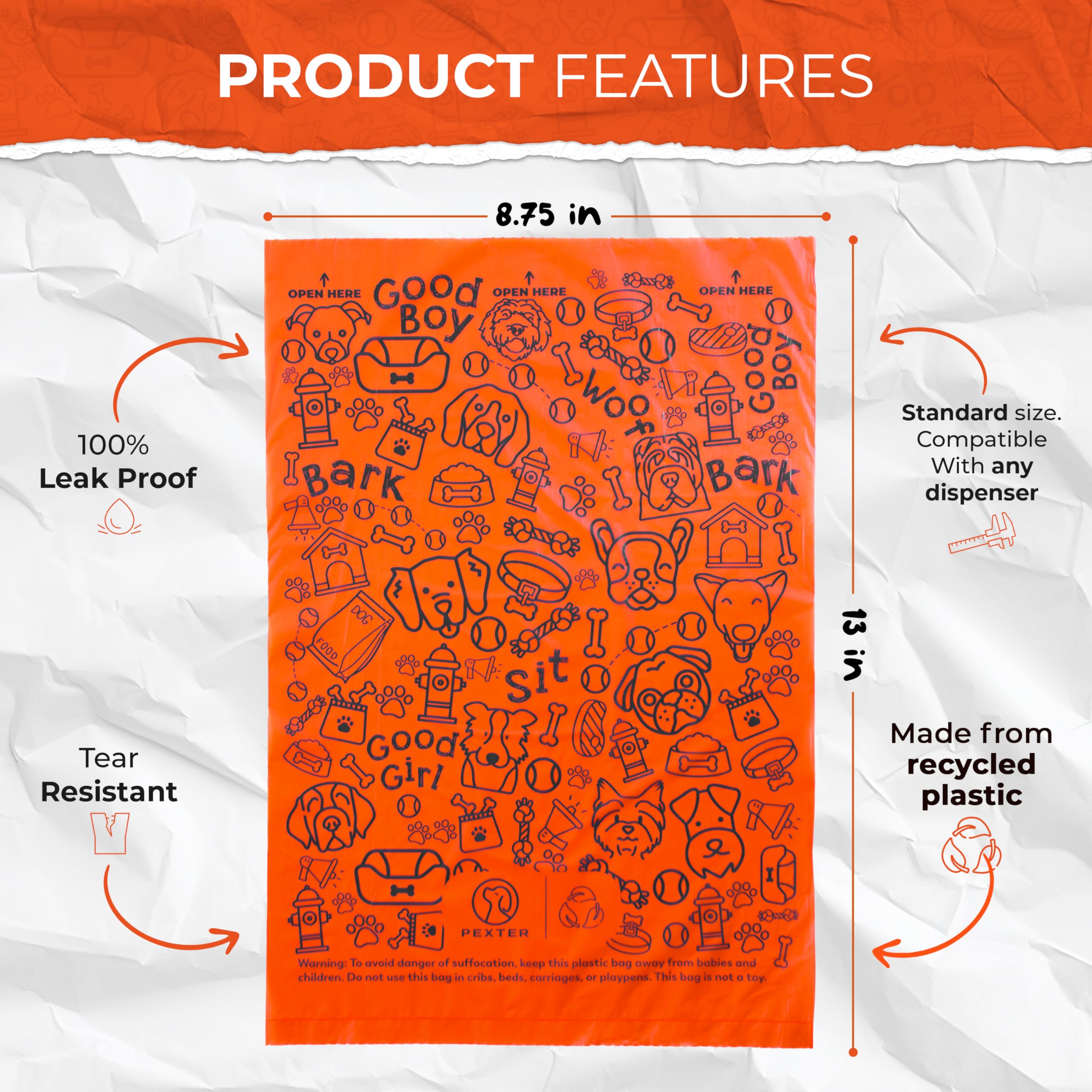 PEXTER dog poop bags in an 8-roll pack keeps you stocked