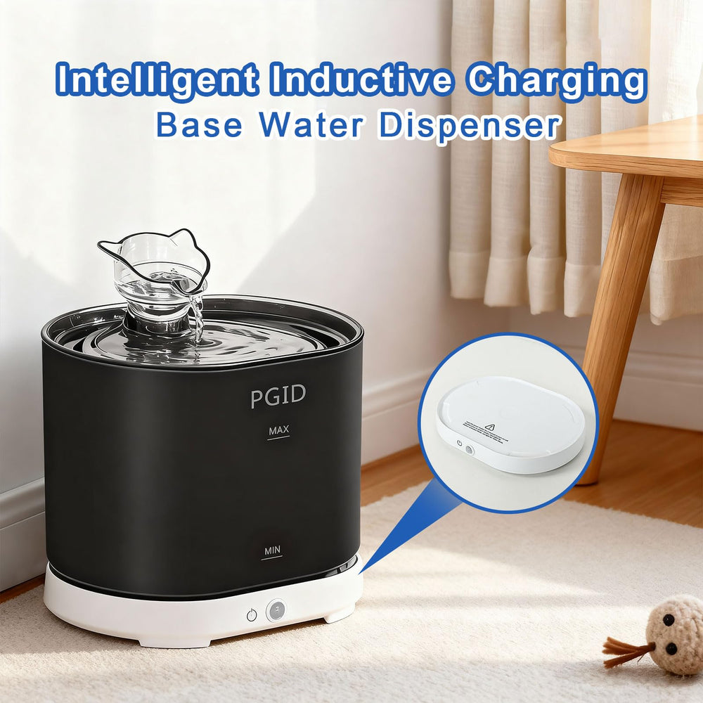 PGID battery-operated pet water fountain ready for roaming pets.
