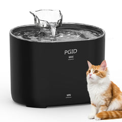 PGID cat fountain displaying water level window for easy monitoring and hydration checks