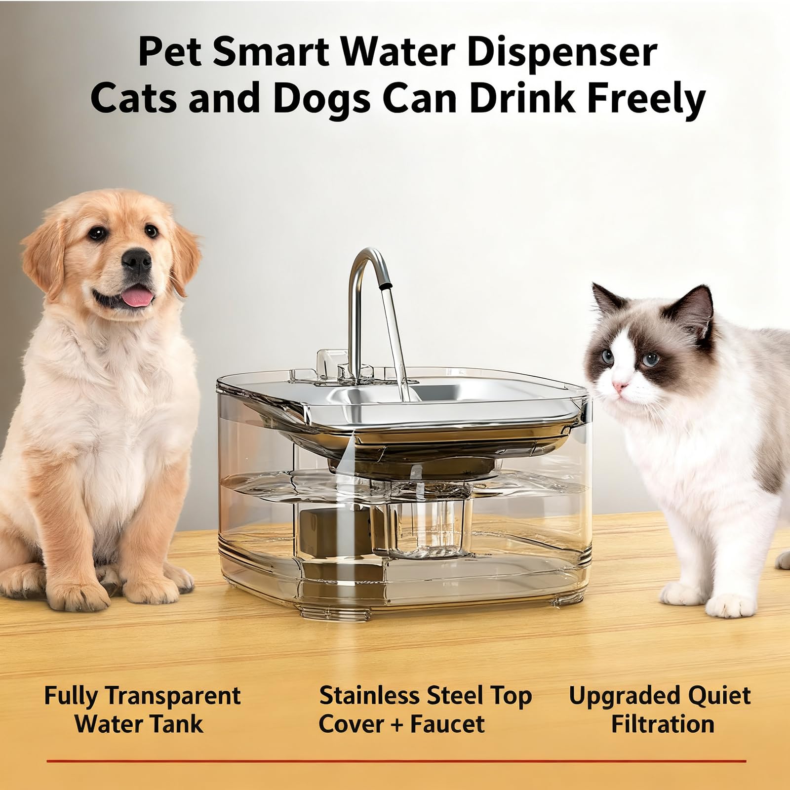 PGID cat water fountain ultra-silent pump ensures peaceful drinking