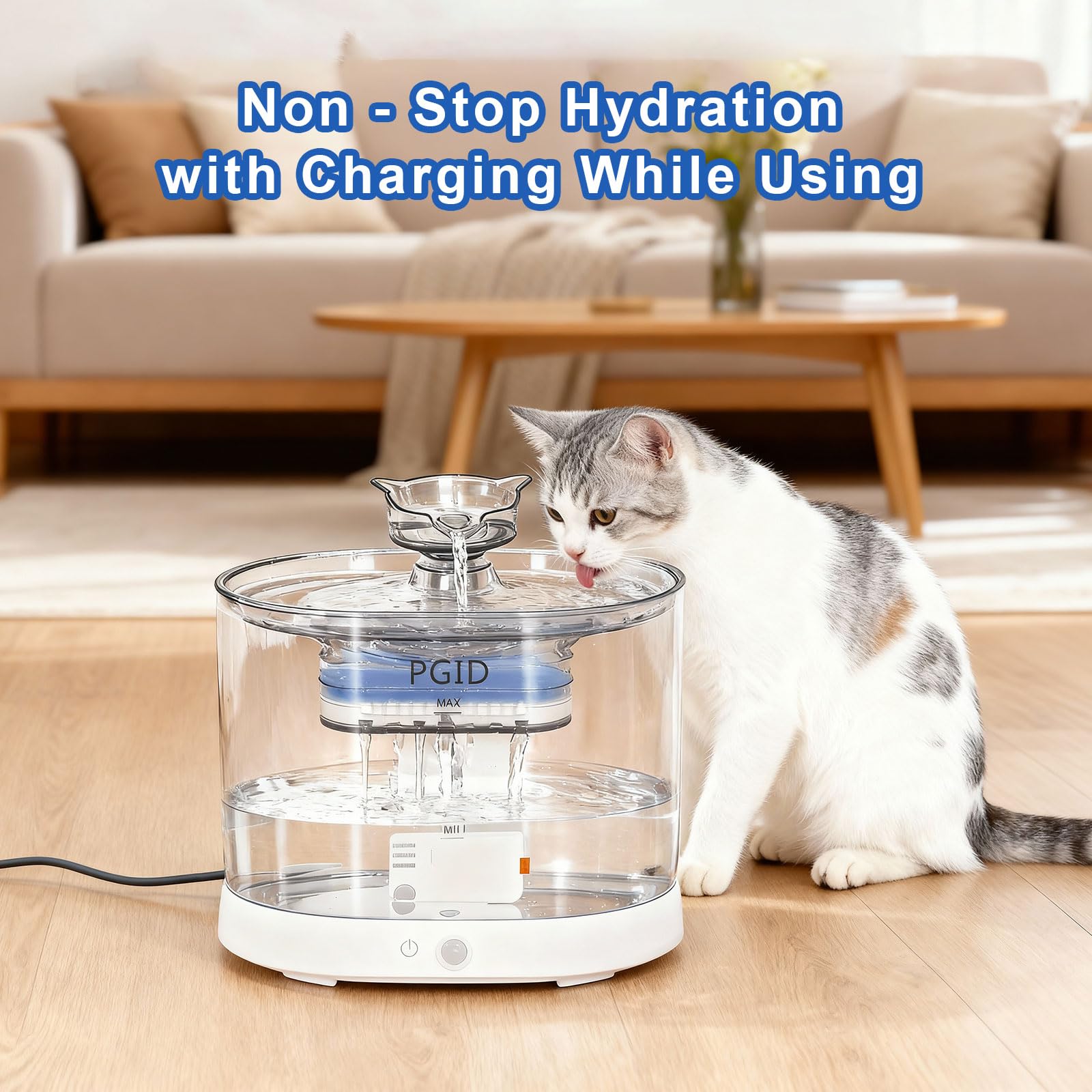 PGID whisper-quiet pump operates at 25 dB for a peaceful home environment.