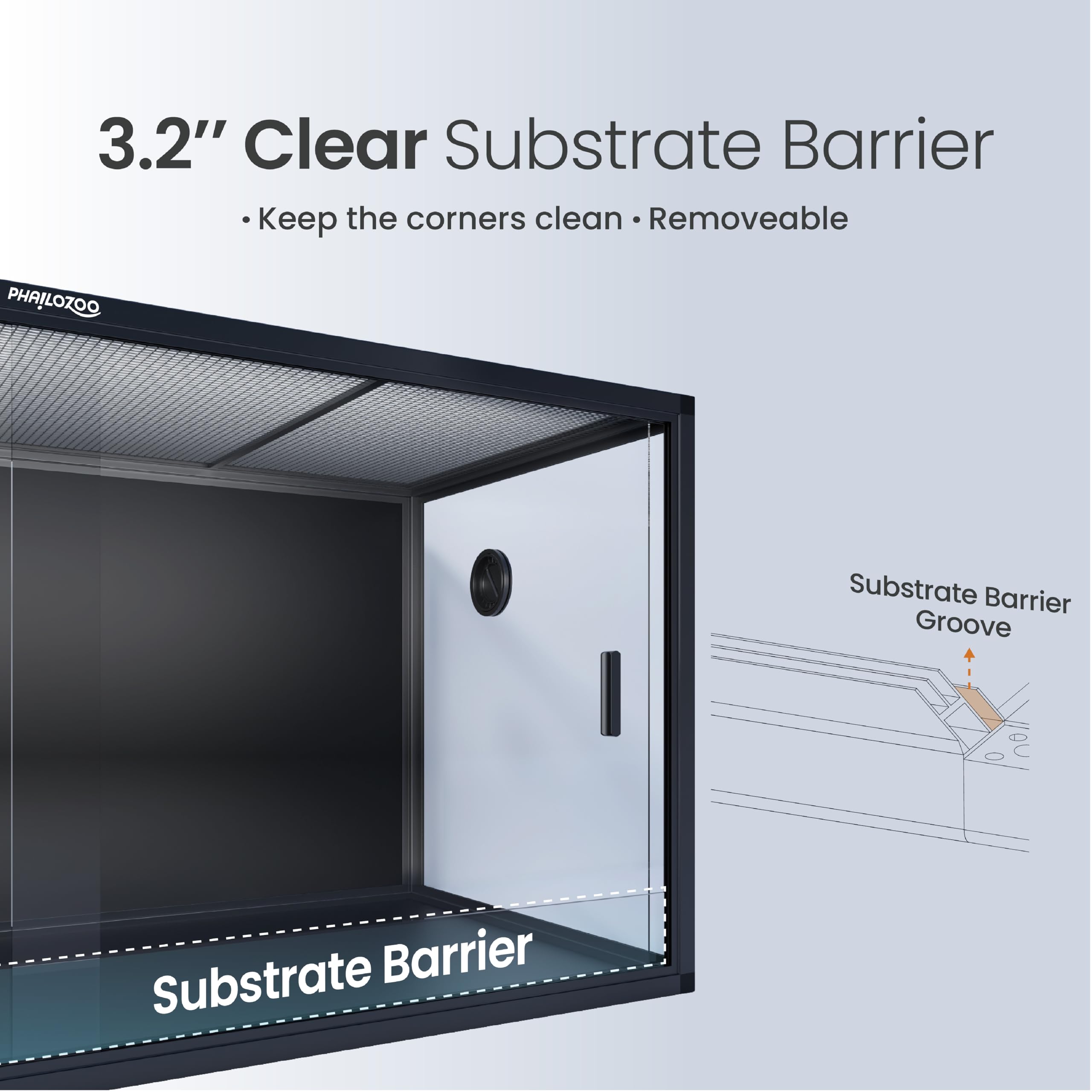 Phailozoo substrate barrier helps contain bedding during routine maintenance